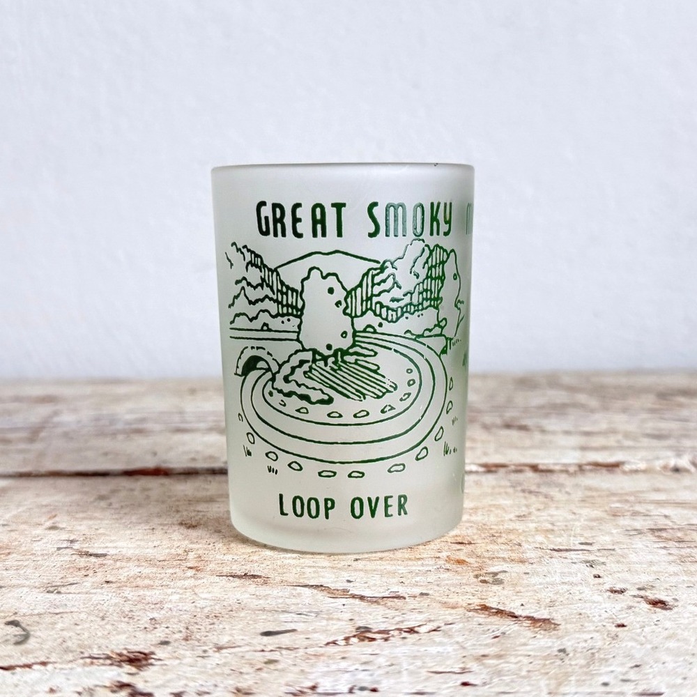 Vintage Great Smoky Mountains National Park Frosted Shot Glass Green CSGE